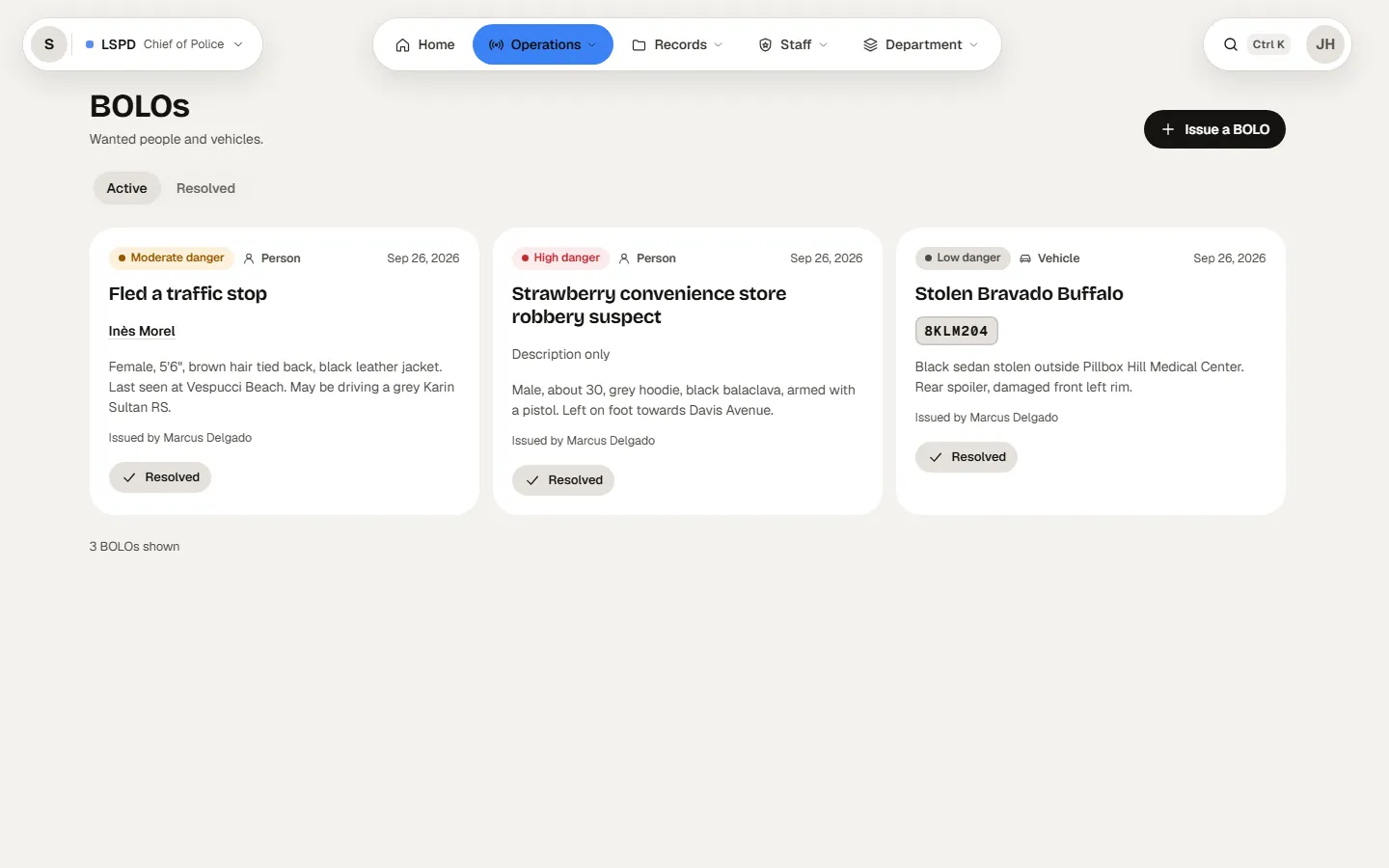 The BOLOs module: active BOLOs