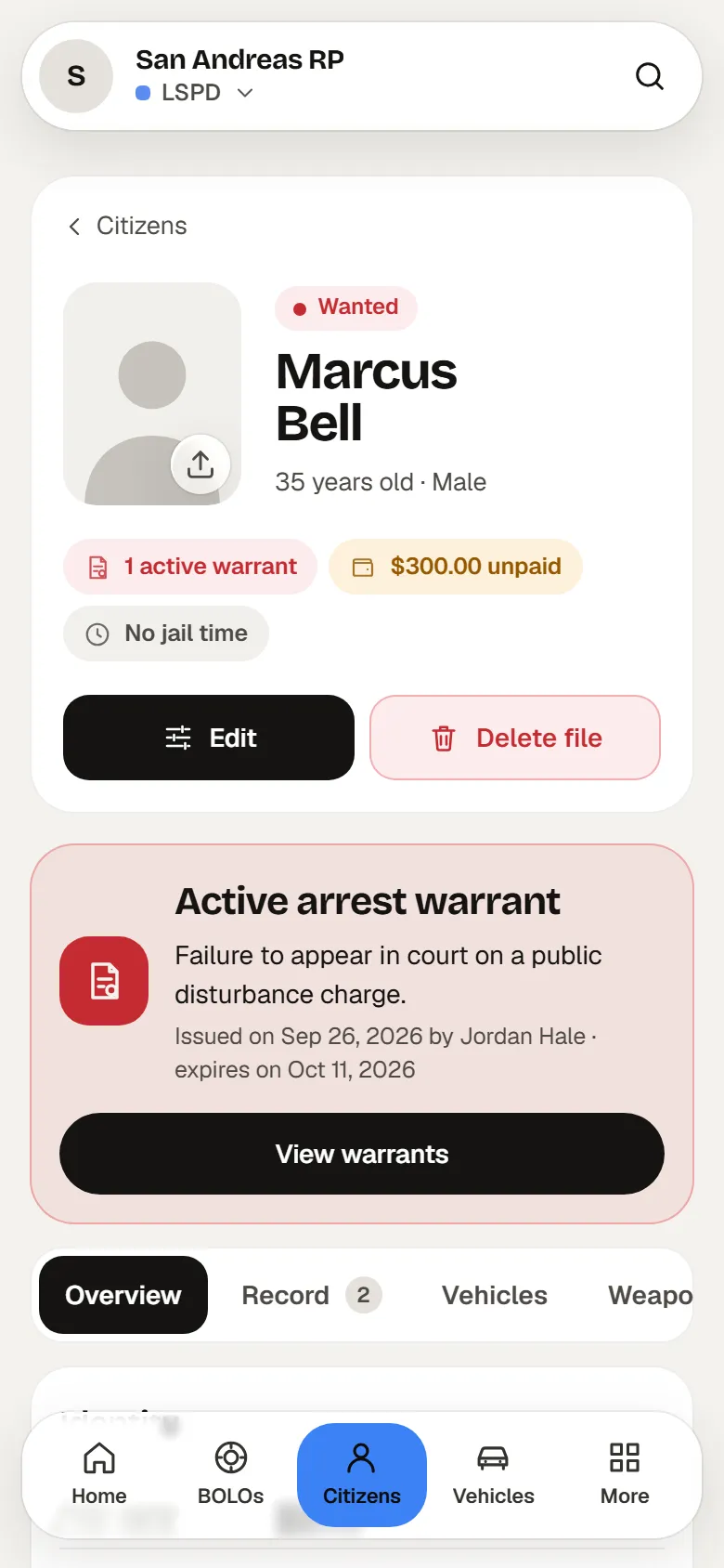 The file on a phone