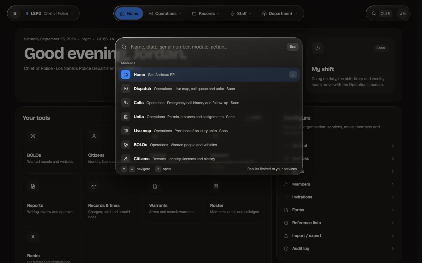The search palette