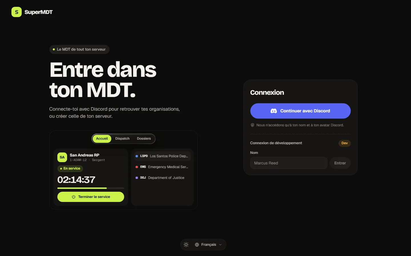 L’écran de connexion
