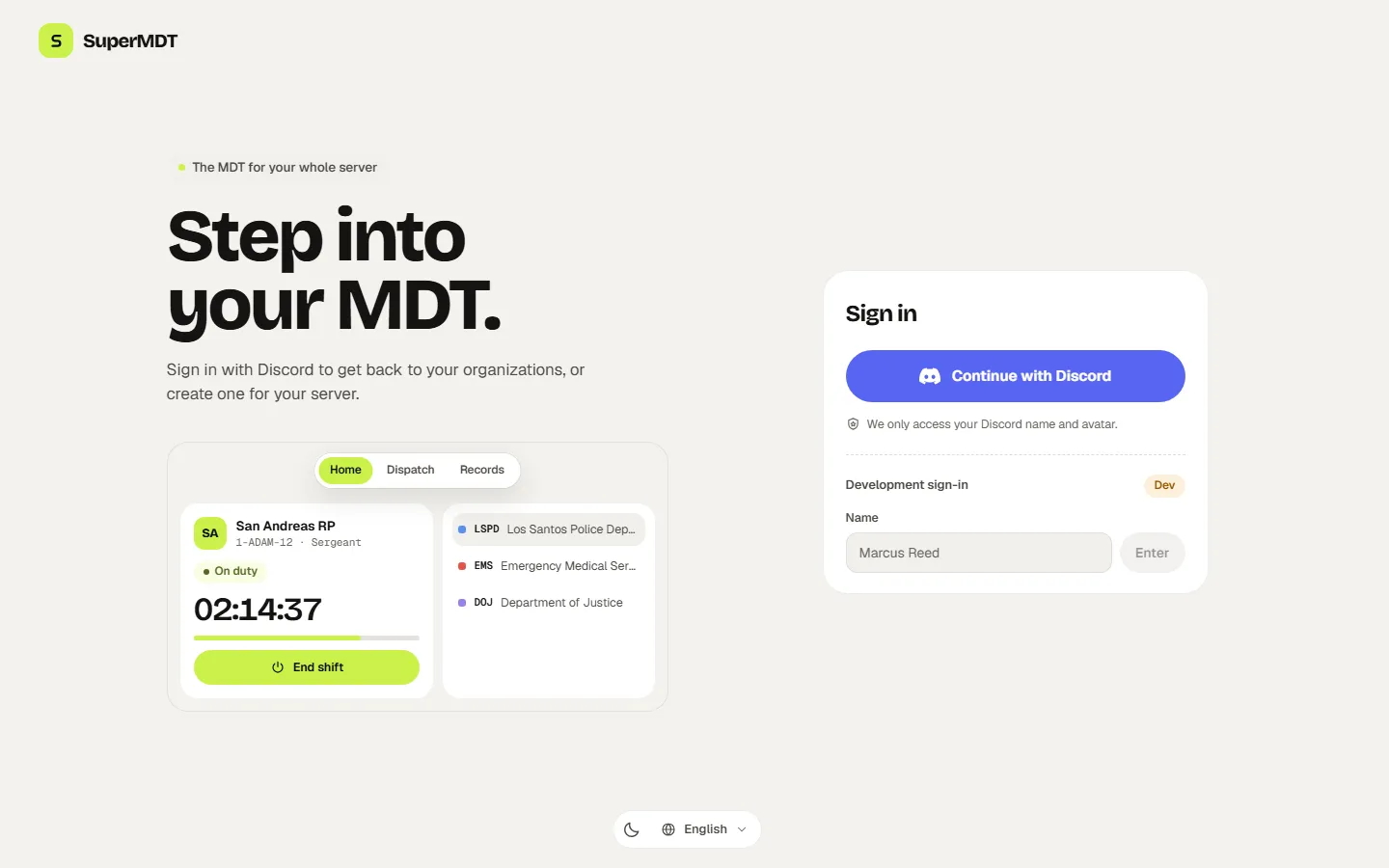 The sign-in screen