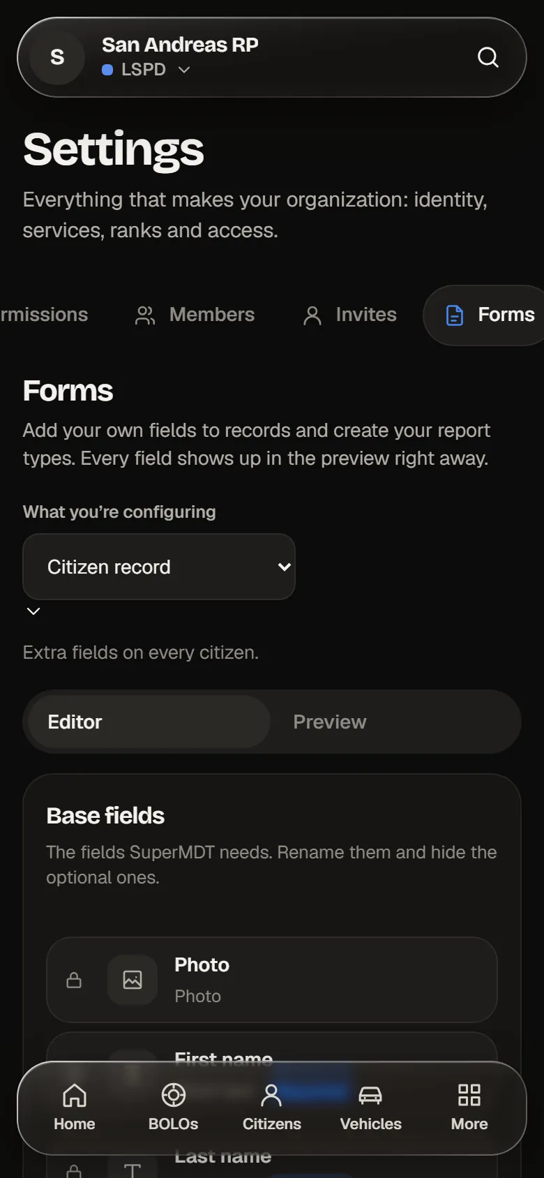 Forms on a phone