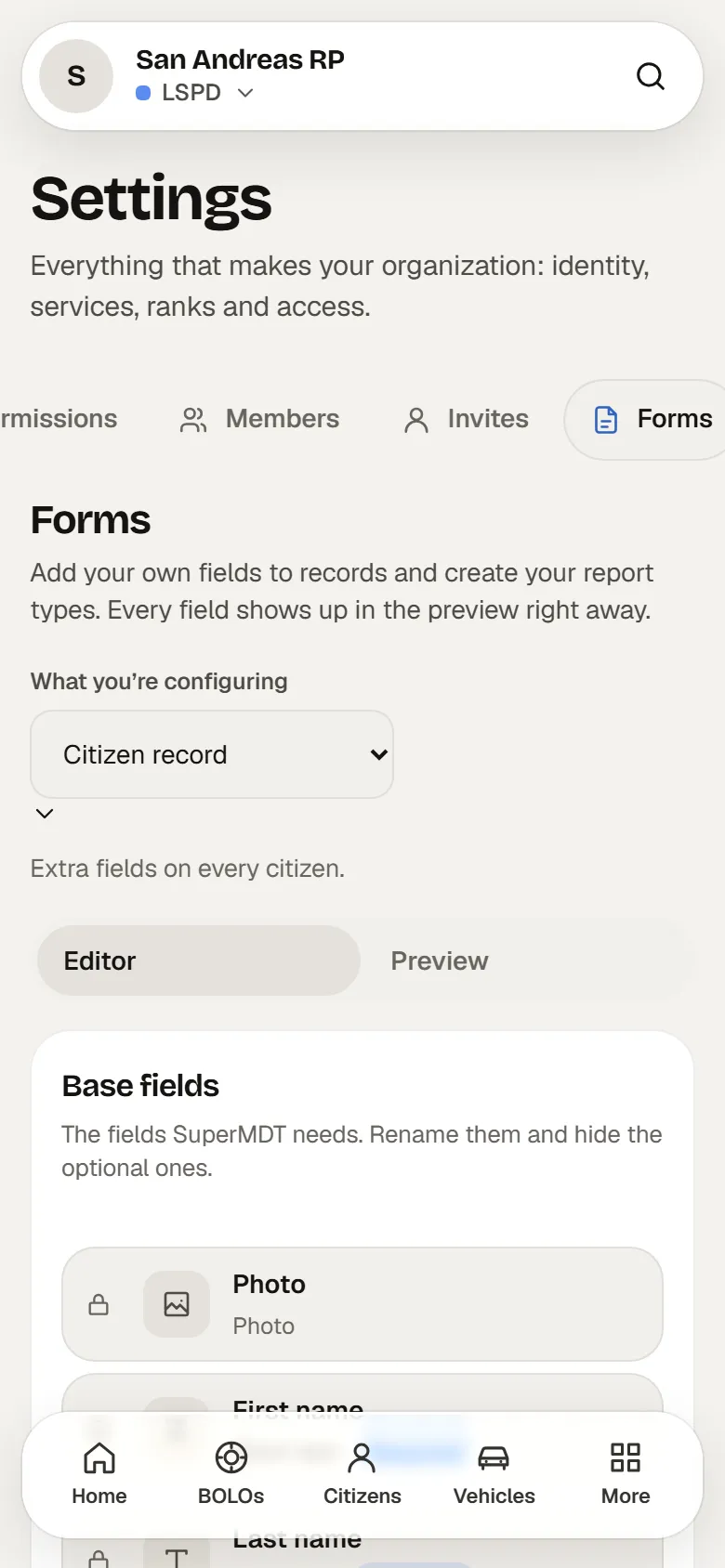 Forms on a phone