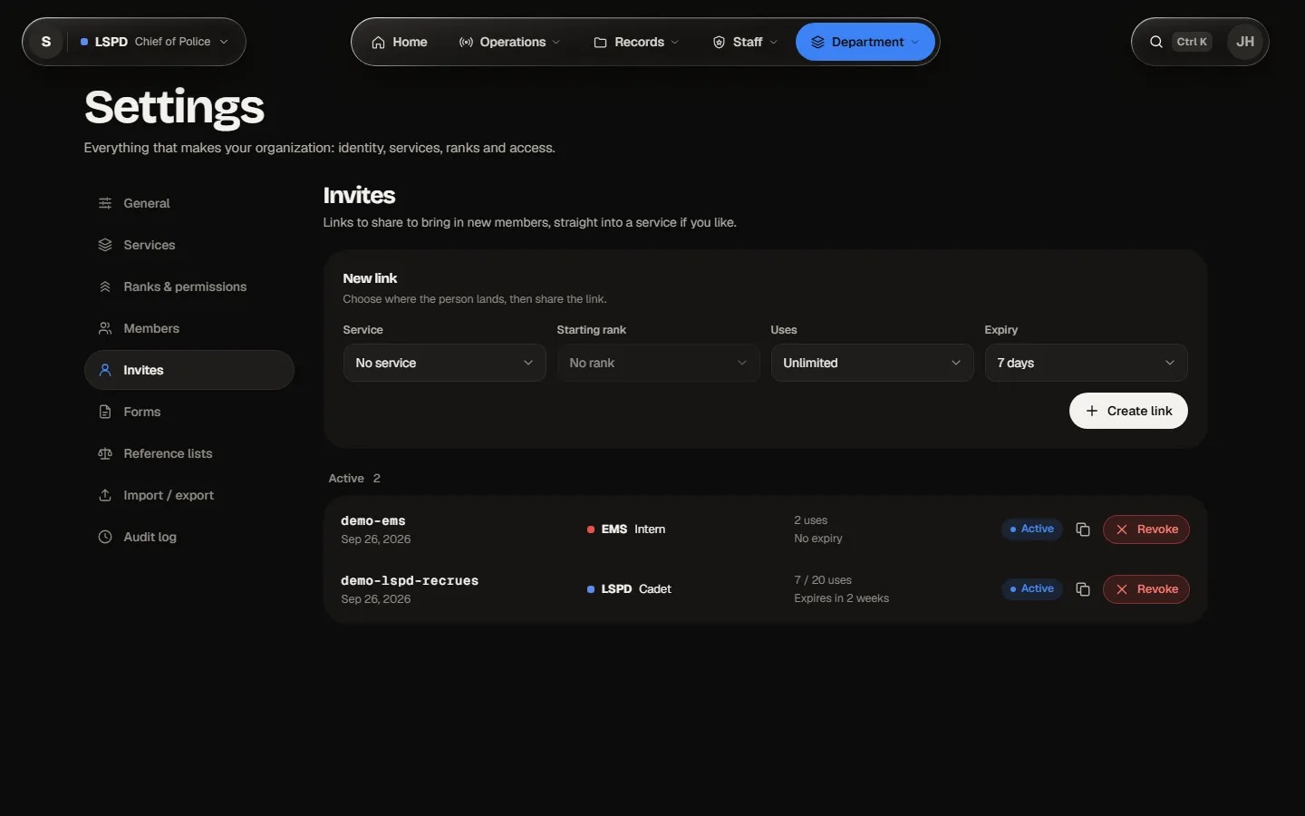 Settings › Invites