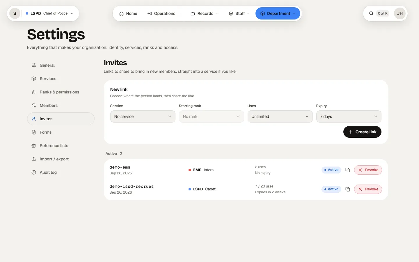 Settings › Invites