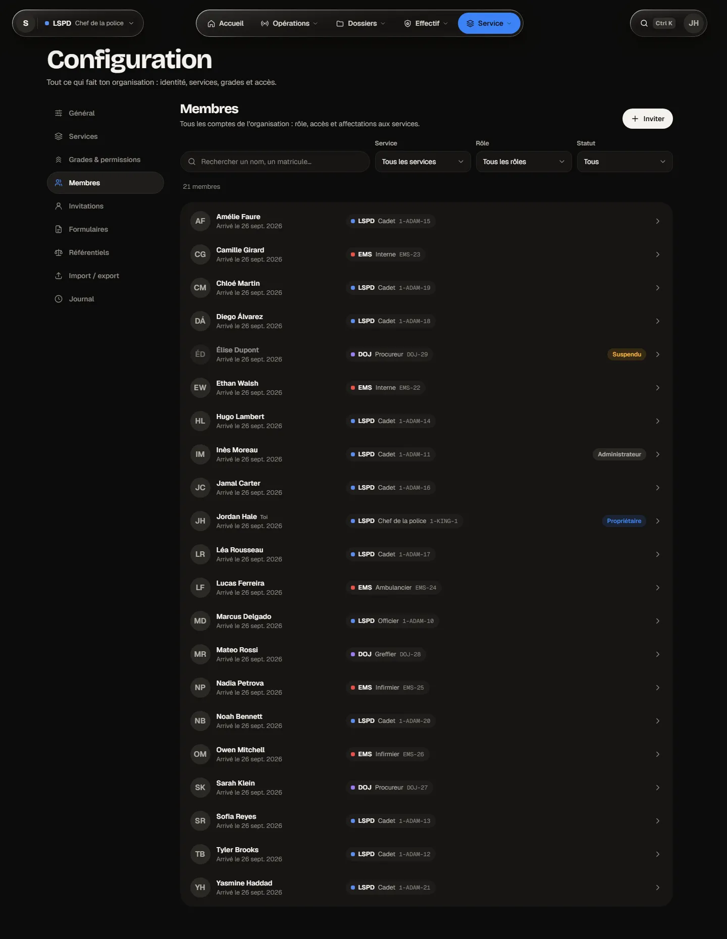 Configuration › Membres