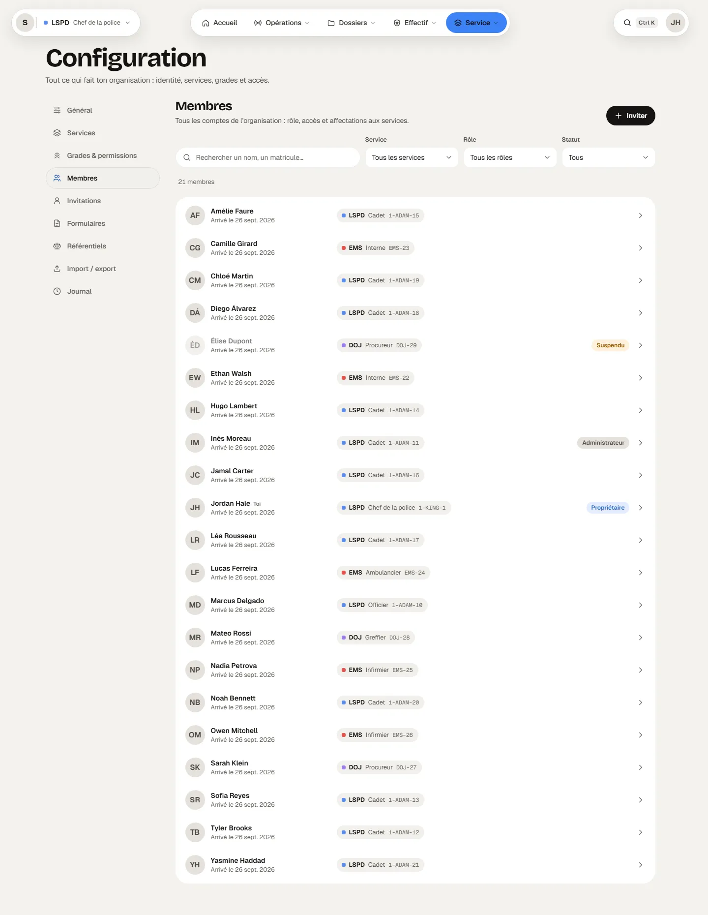 Configuration › Membres