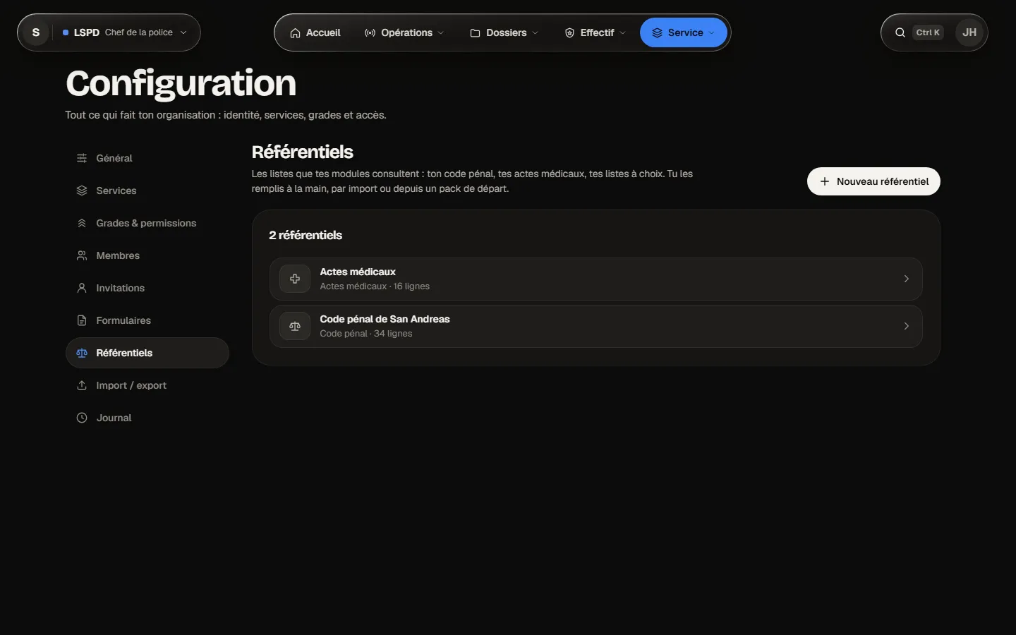 Configuration › Référentiels