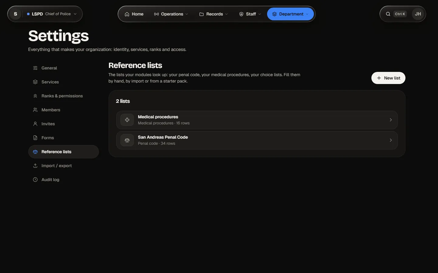 Settings › Reference lists