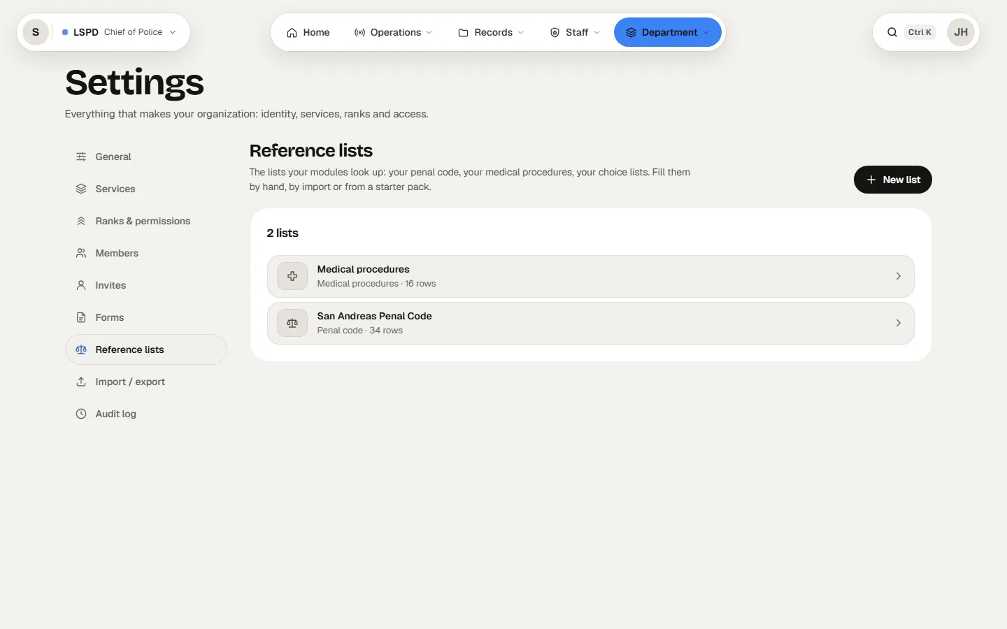 Settings › Reference lists