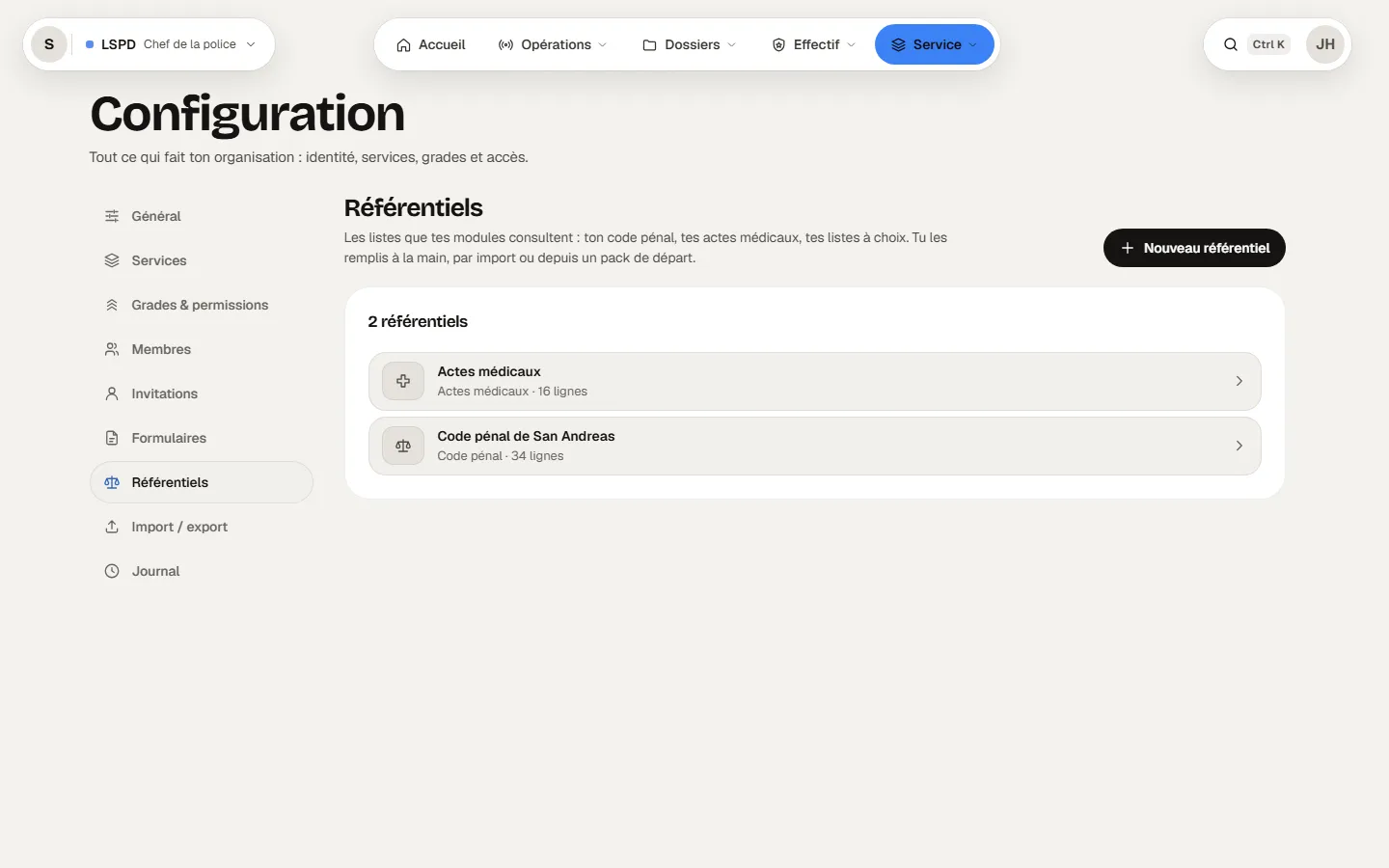 Configuration › Référentiels