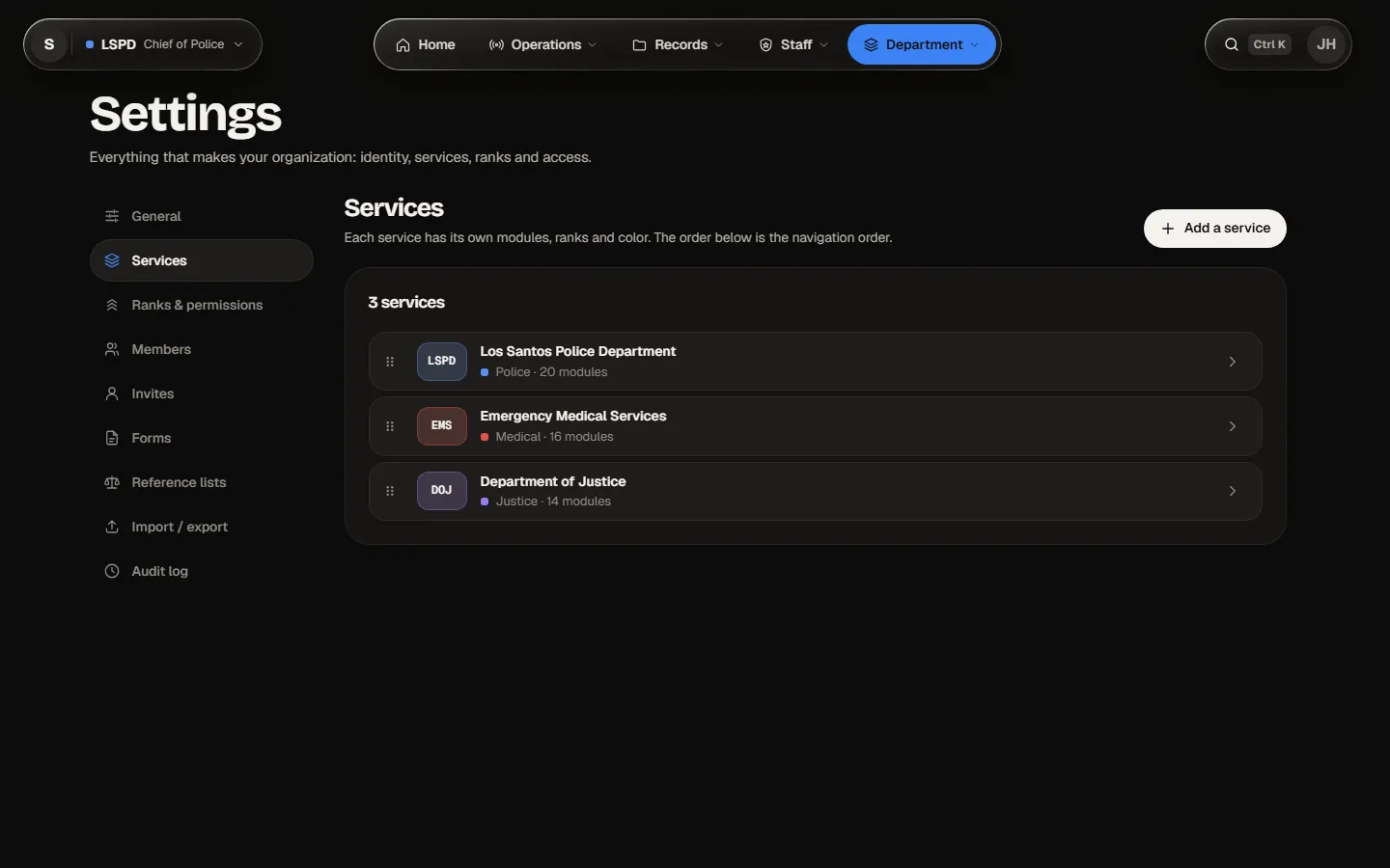 Settings › Services