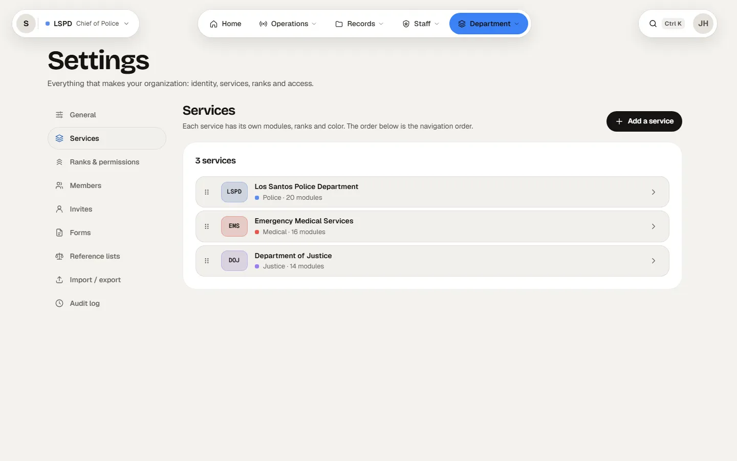 Settings › Services